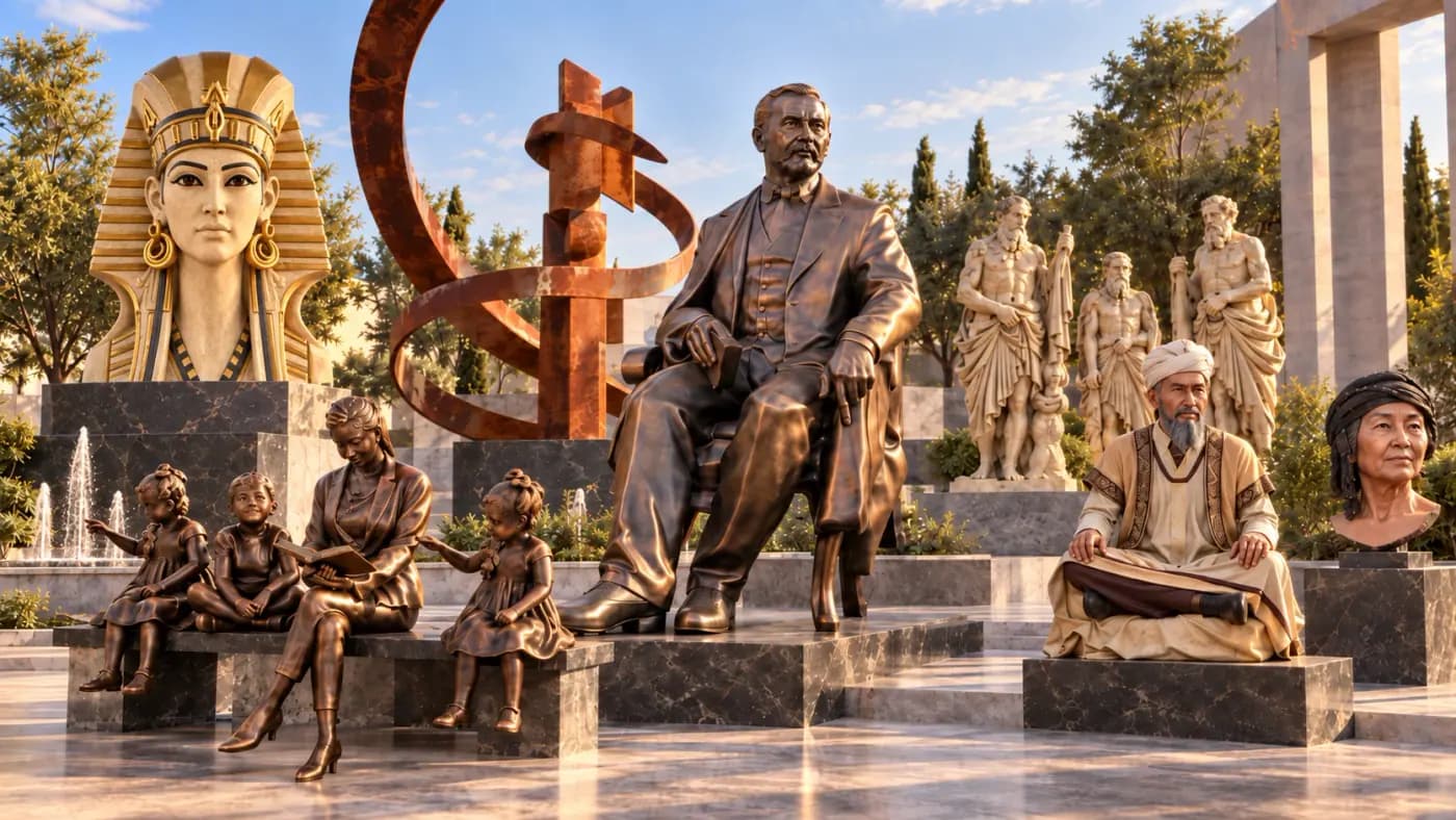 Bronze and marble monument sculpture group designed for a plaza