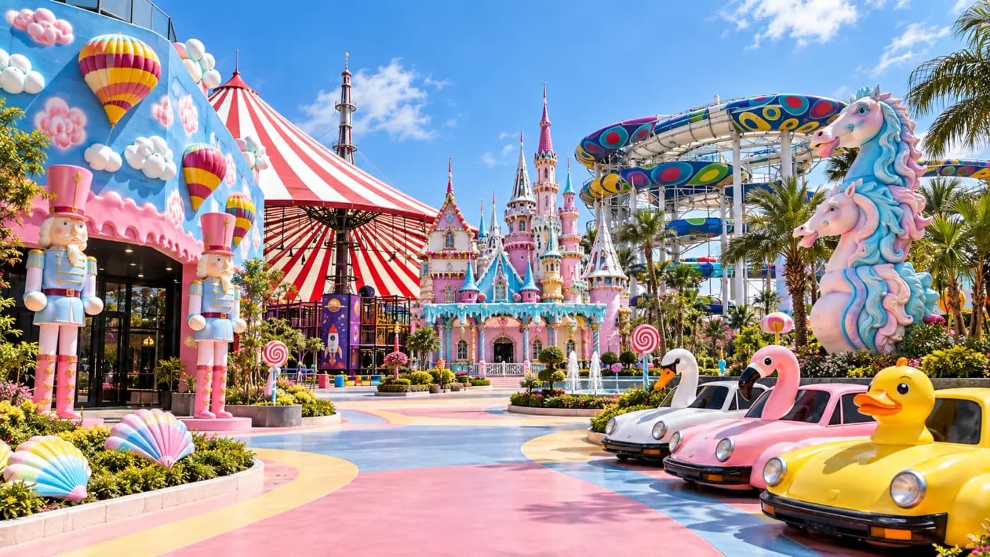 Large-scale themed structures built for a theme park