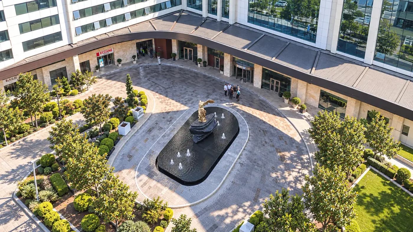 Aerial view showing the whole plaza
